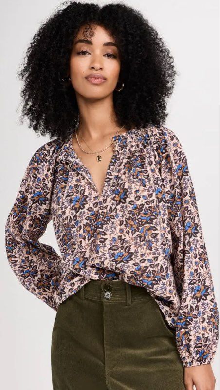 APIECE APART Esparta Organic Cotton Floral Pattern Peasant Top Size S