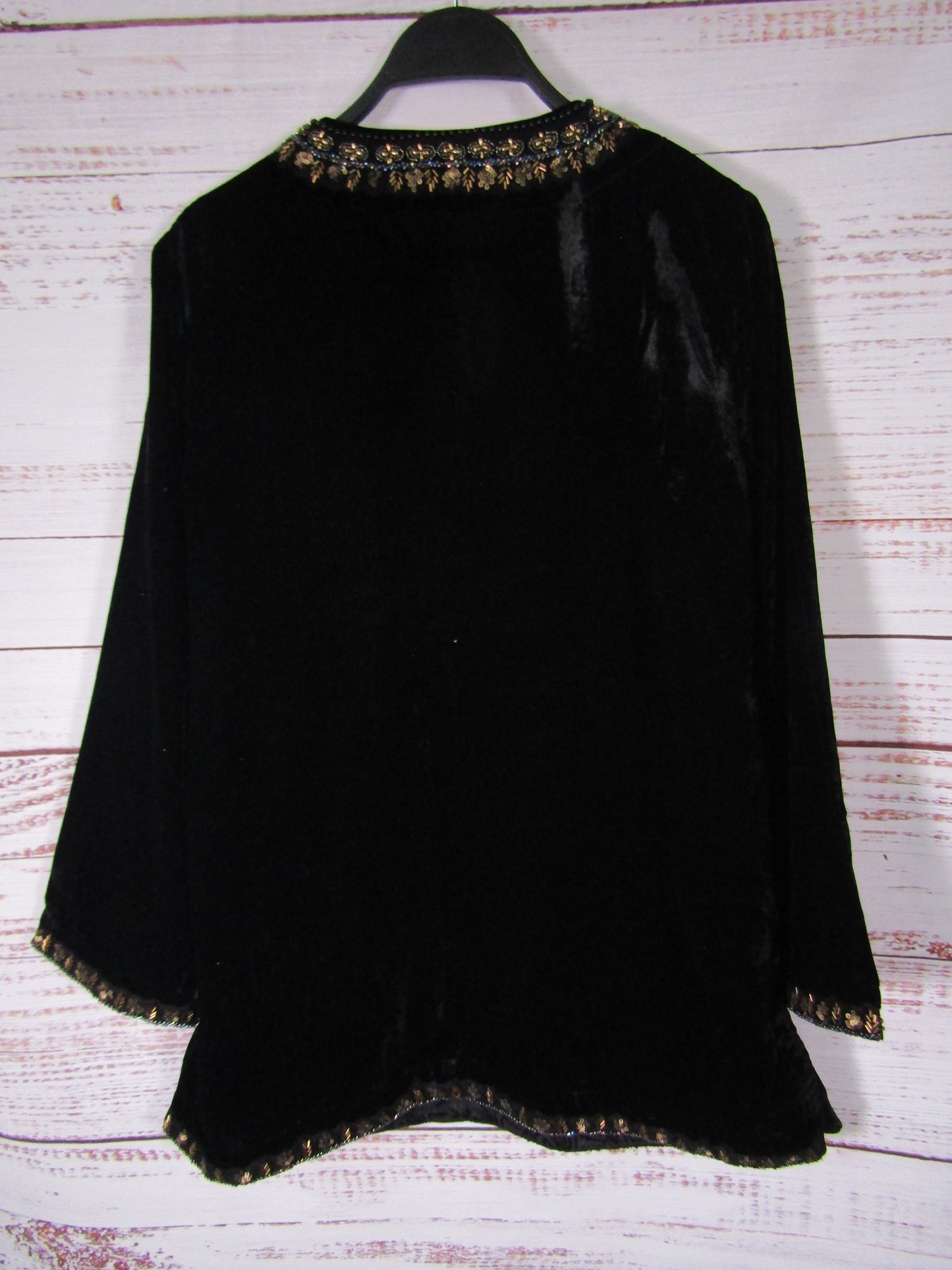 Soft Surroundings Estrella Women's Black Velvet Embellished Tunic Blouse S