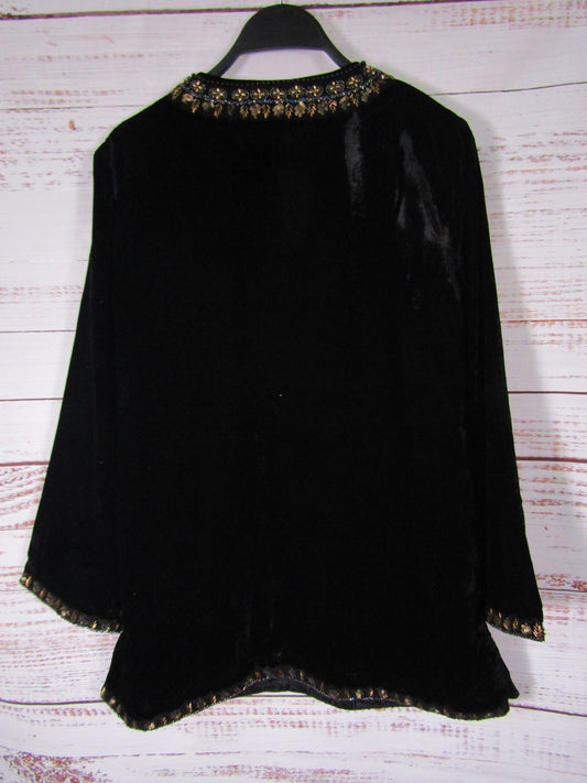 Soft Surroundings Estrella Women's Black Velvet Embellished Tunic Blouse S