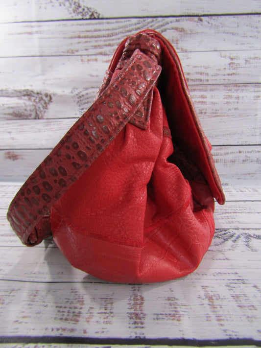 Vintage 1980's NAS Women's Red Leather Multi Print Shoulder Bag
