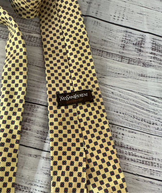 Men's Yves Saint Laurent Yellow Print Silk Tie
