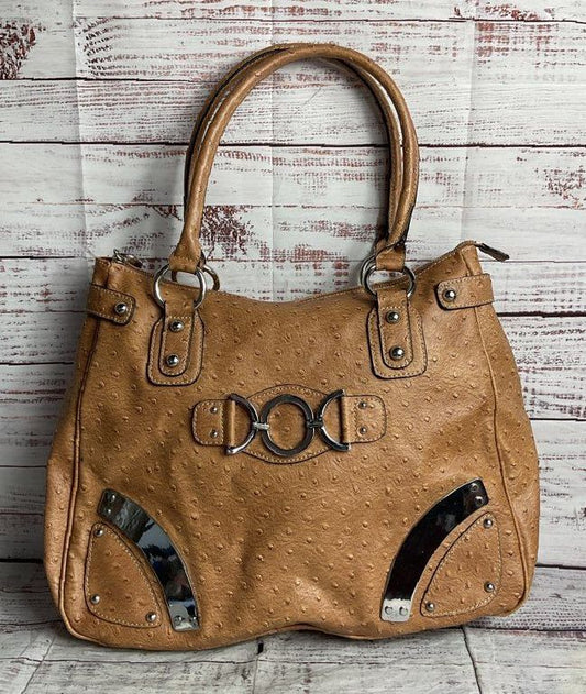Guess Vintage Faux Leather Ostrich Embossed Shoulder Bag Brown