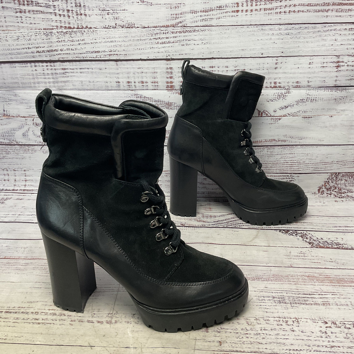 Veronica Beard Black Leather Suede Bootie Boot Heel Women Size 6