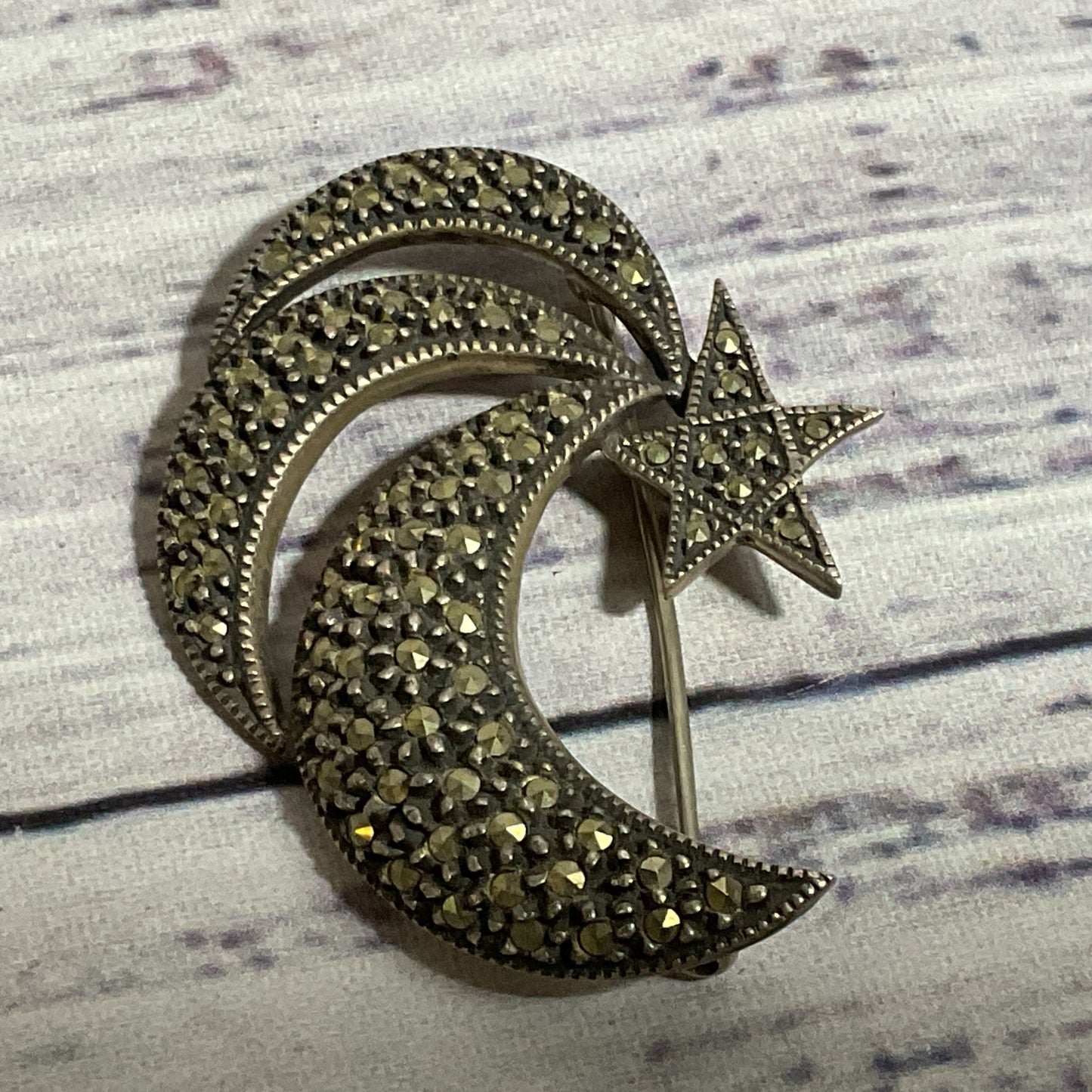 VTG. JUDITH JACK JJ Sterling Silver & Marcasite Starburst 1.75" Brooch- 11.95g