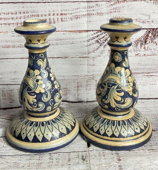 Magnanelli Gubbio for Cottura 8" Italian Set of 2 Candle Holders Multicolor