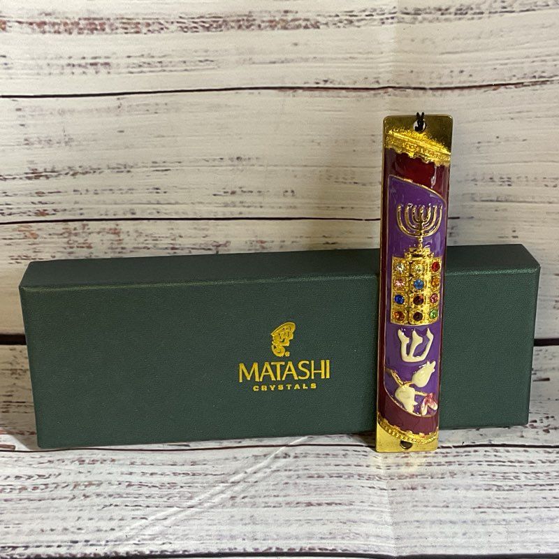 NEW MATASHI Cystals Gold Tone Enamel & Rhinestone Mezuzah- 4"