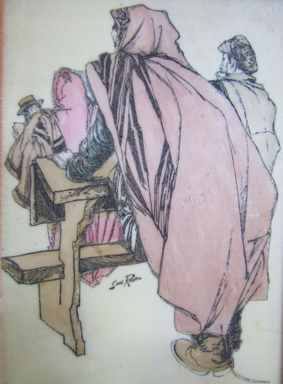 Vintage Saul Raskin Prayer Ivorine Etching