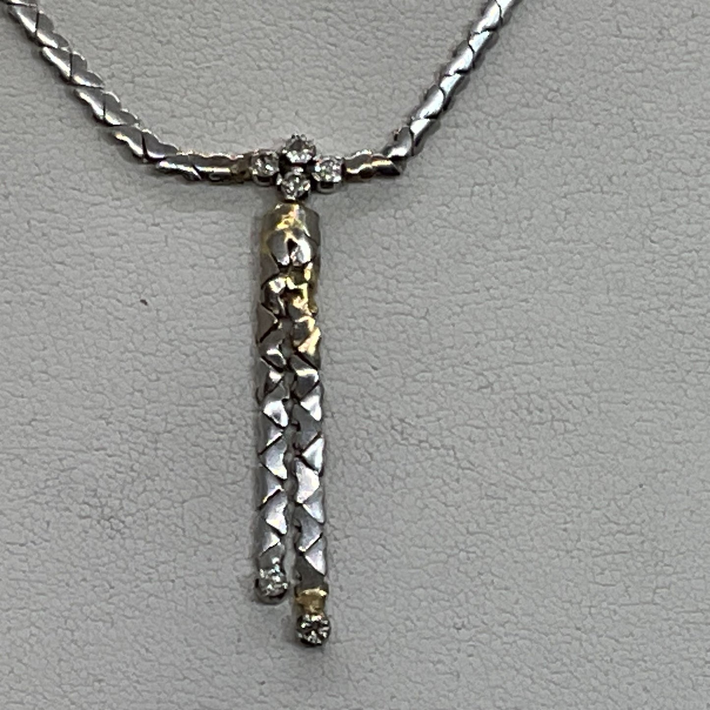 14K White Gold & Diamond Y Drop Heart Linked Chain 15.25" Necklace- 8.64g