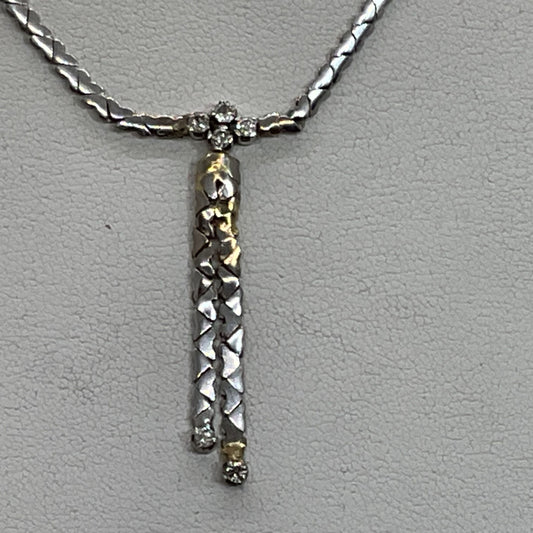 14K White Gold & Diamond Y Drop Heart Linked Chain 15.25" Necklace- 8.64g