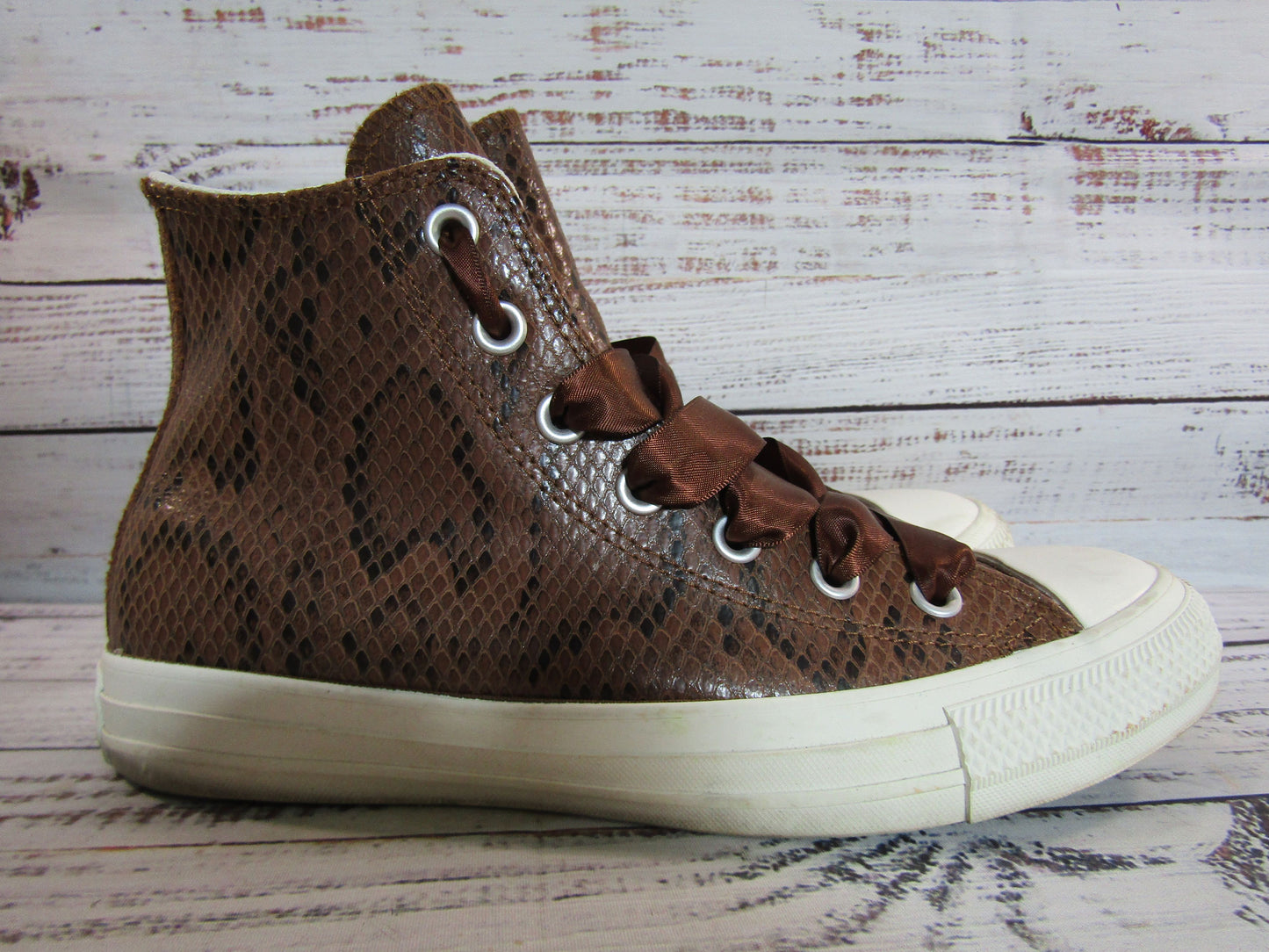 Converse Chuck Taylor Women's Brown Leather Snake Embossed High Top Sneakers
