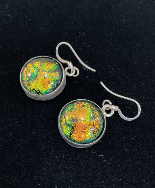 Handcrafted Sterling Silver Multi-Color Dichroic Glass Drop Dangle Earrings