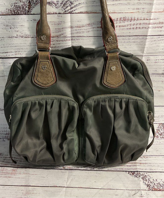 MZ Wallace Jane Gray Bedford Nylon Leather Tote Bag Grey/Green