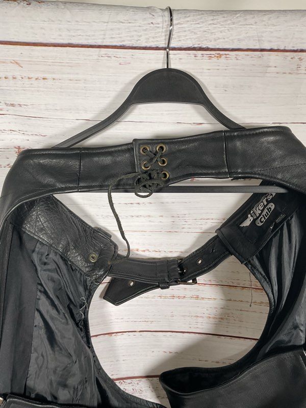 Black Leather Motorcycle Chaps Men’s Black Leather Biker's Club Size L