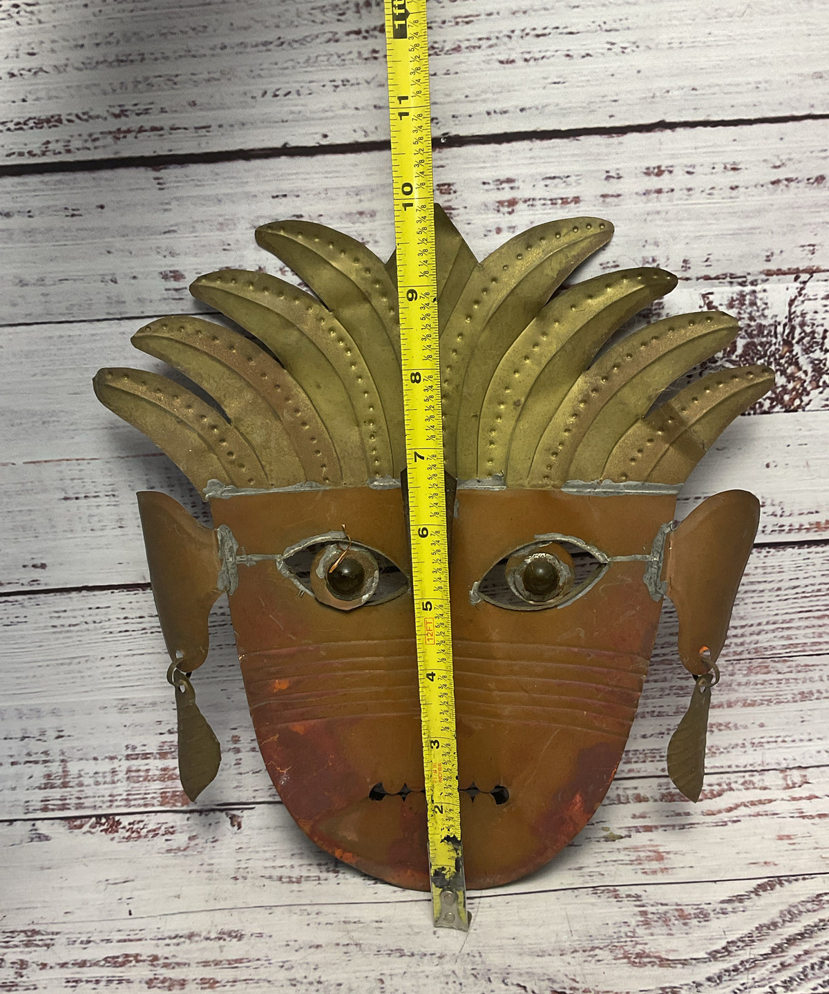 Tooled Embossed Metal Glass Bead Eye Mexican Wall Mask