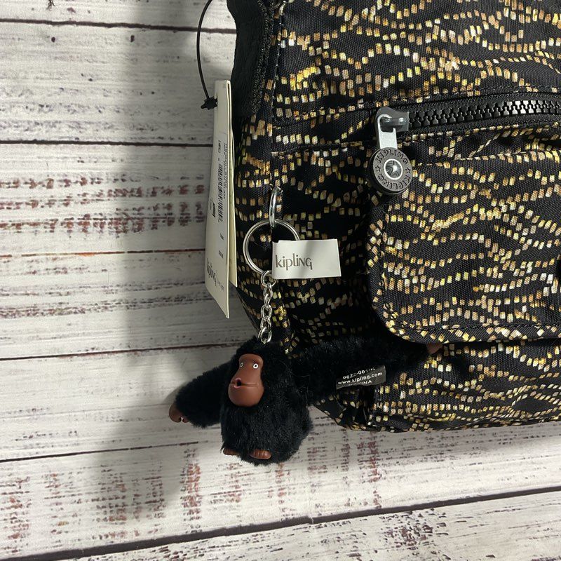 NWT Kipling Syro Disco Glam Print Nylon Crossbody Bag w/ Monkey Keychain