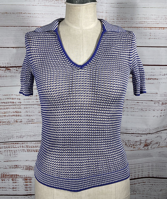 Staud Open Knit Polo Shirt Blue S