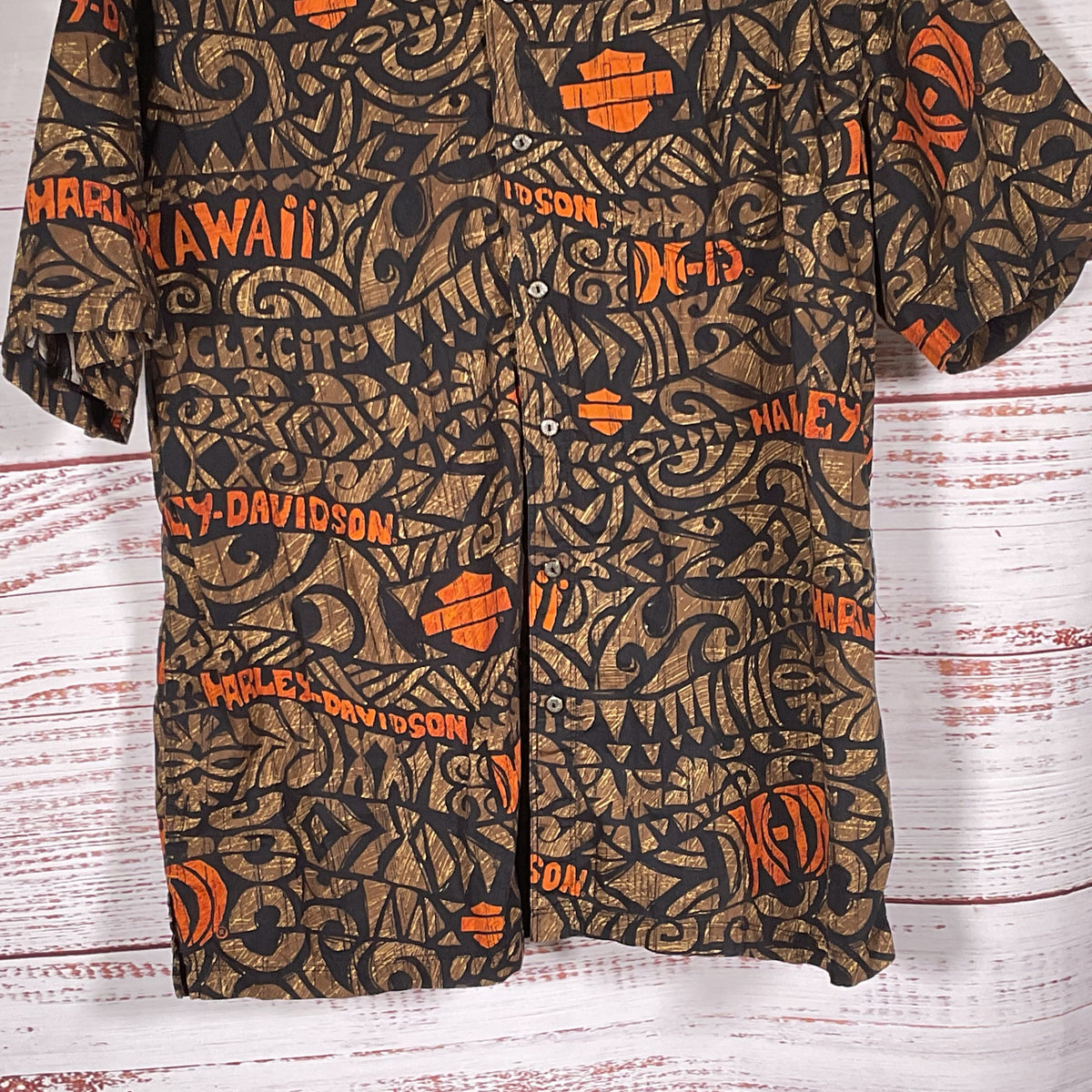 HARLEY DAVIDSON Men's Brown Print Button Up Short Sleeve Shirt- SZ 2XL