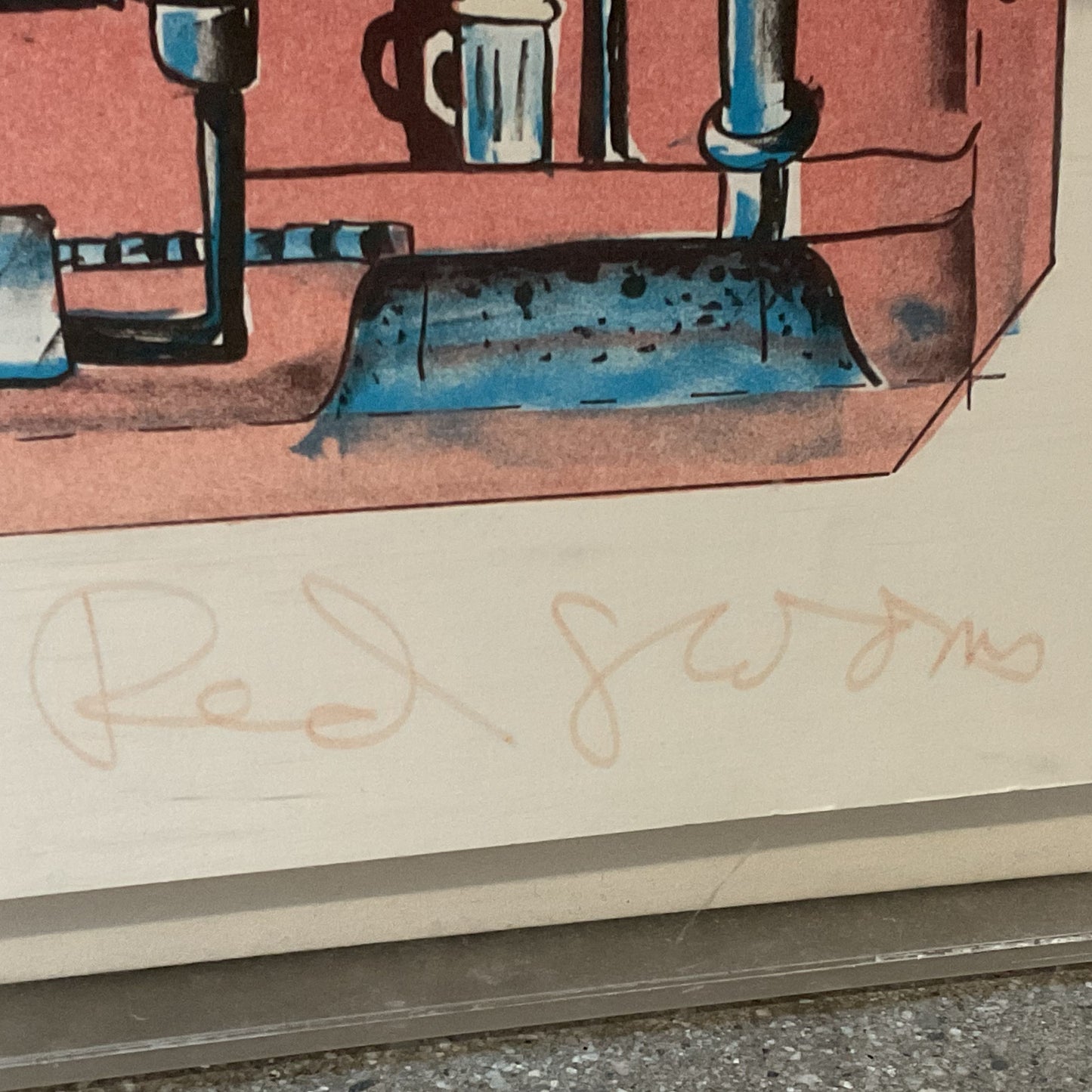 Signed VTG. 1984 RED GROOMS London Bud Lithograph Print- FRAMED 41.5" X 27.5"