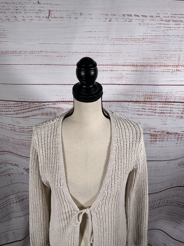 Velvet By Graham & Spencer V-Neck Tie Front Cardigan Knit in Chalk White Size S