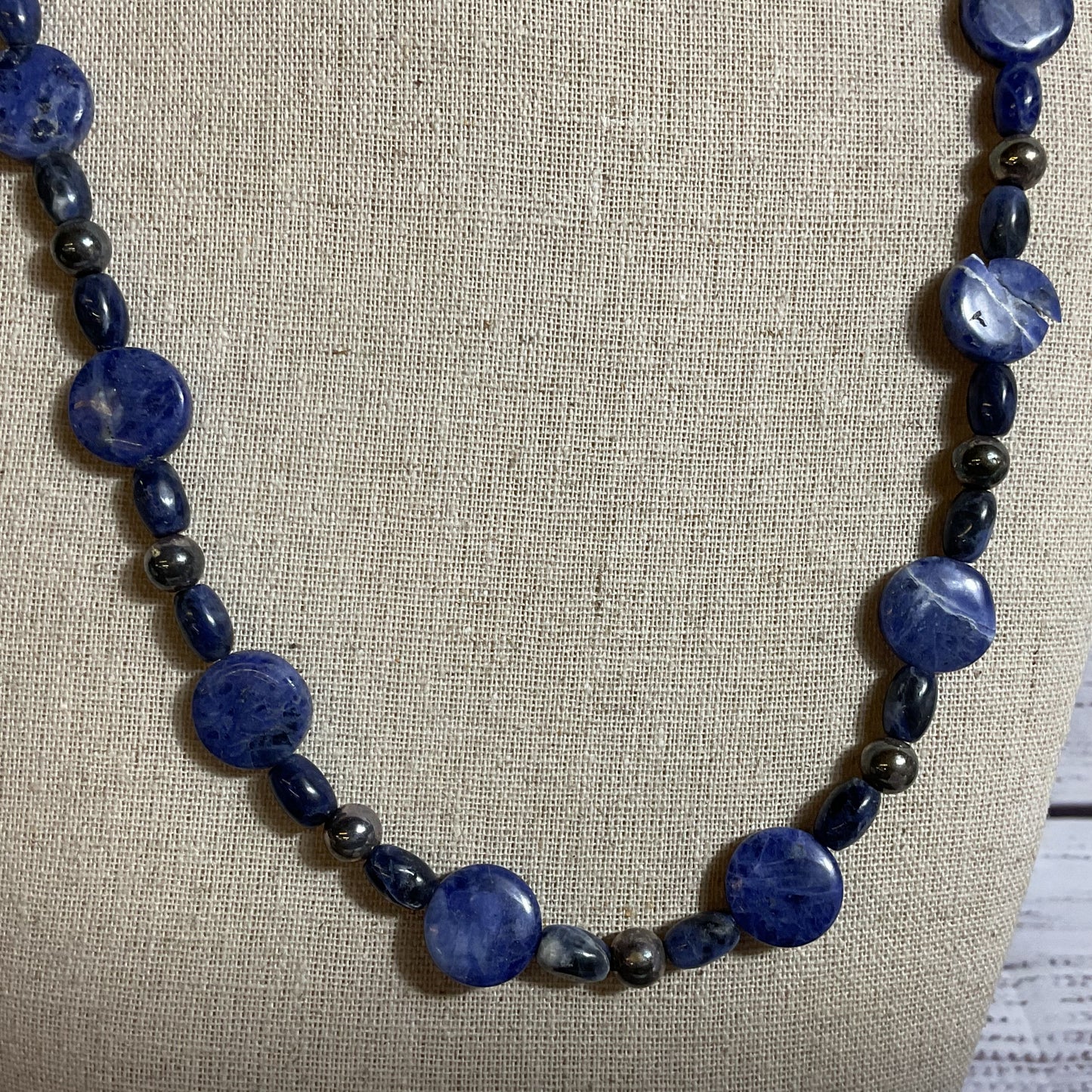 Sterling Silver Disc and Tubular Lapis Beaded 27" Necklace