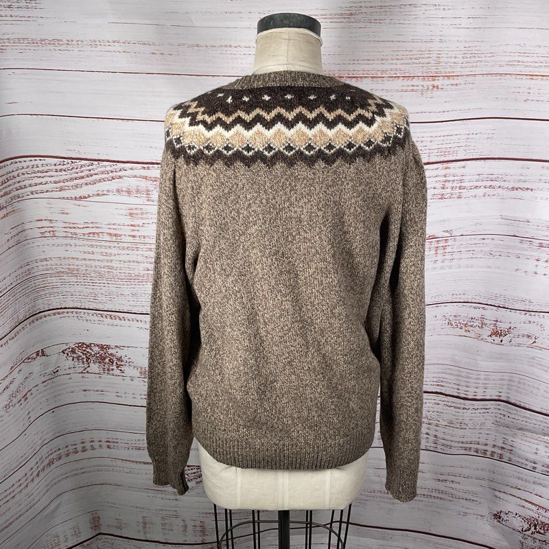 Frame Fair Isle Mushroom Heather Brown Knit Wool Crewneck Sweater - Size XL