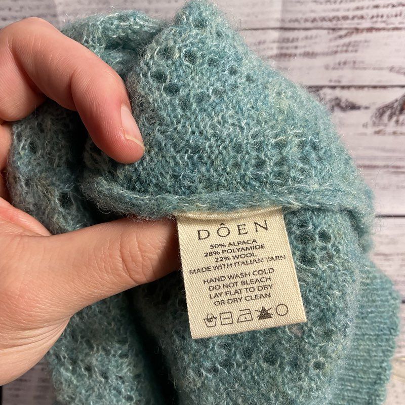 Doen Adriana Blue Minthe Alpaca Blend Pointelle Knit Sweater Vest Top - Size M