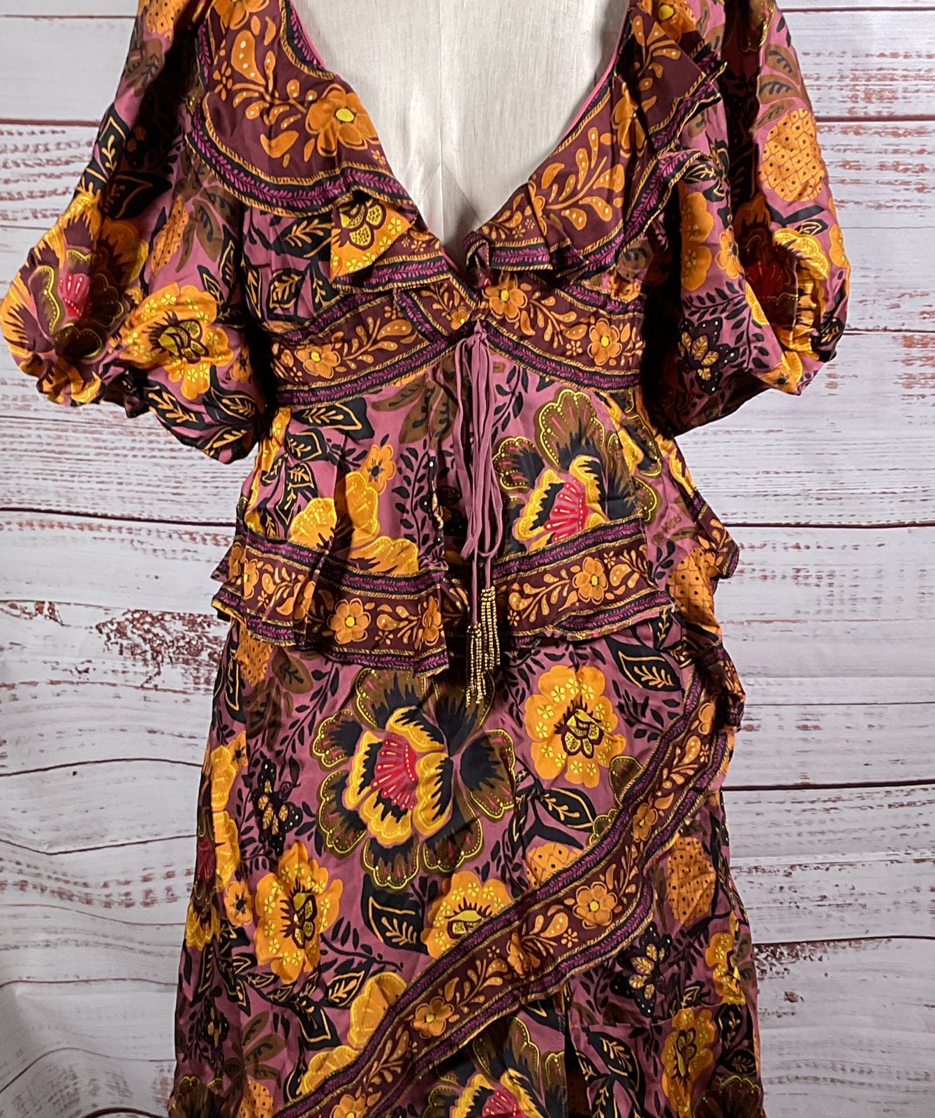 Farm Rio Garden Bloom Floral Ruffle Maxi Dress Multicolor XS