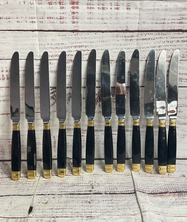 Laslo Mikasa Continental Set of 12 Stainless Steel Knives Black Gold