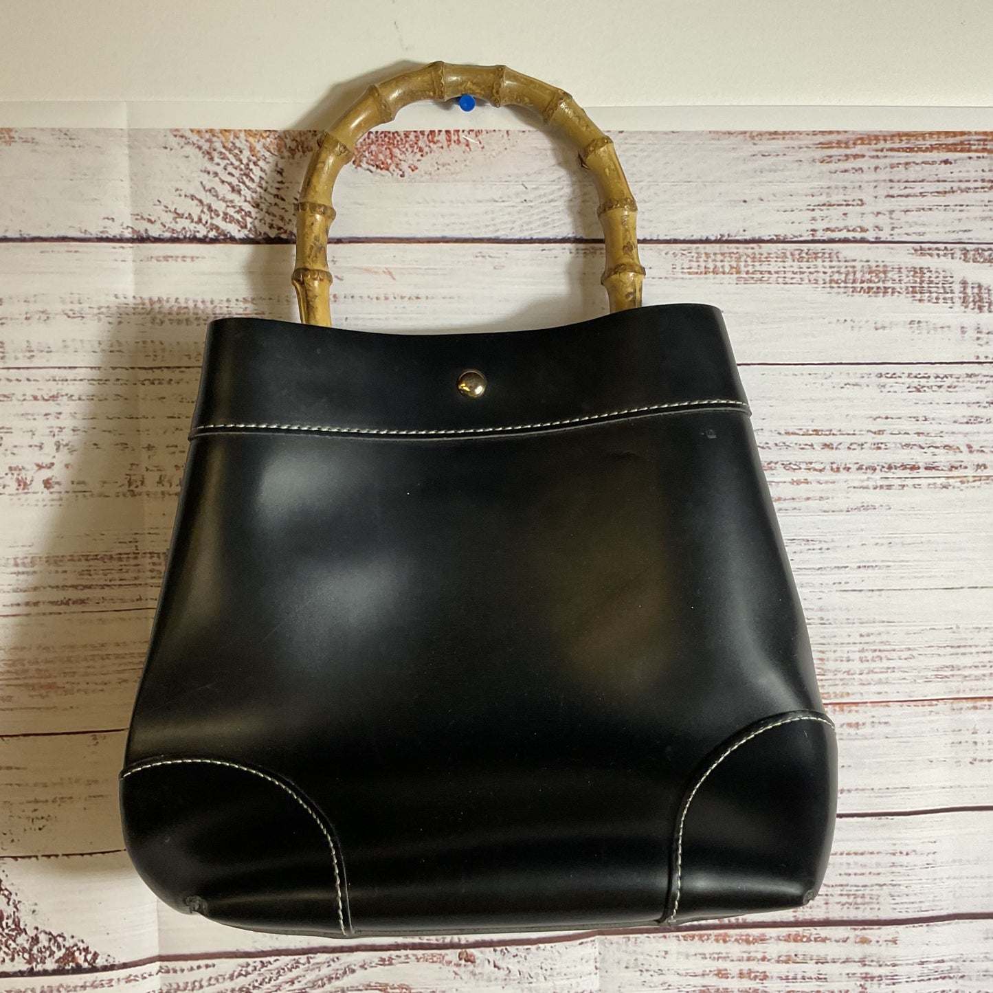GLAMOROUS Women's Black Faux Leather Satchel/Top Handle Bag