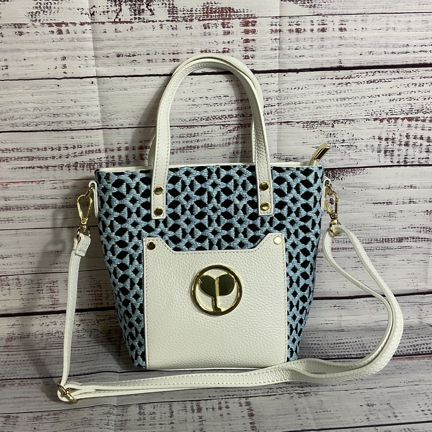 PERSAMAN New York Blue & White Emberoidered Shoulder Bag