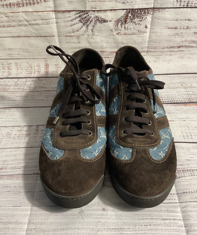 Louis Vuitton Monogram Sneaker Denim Brown Suede Men's Size 10.5