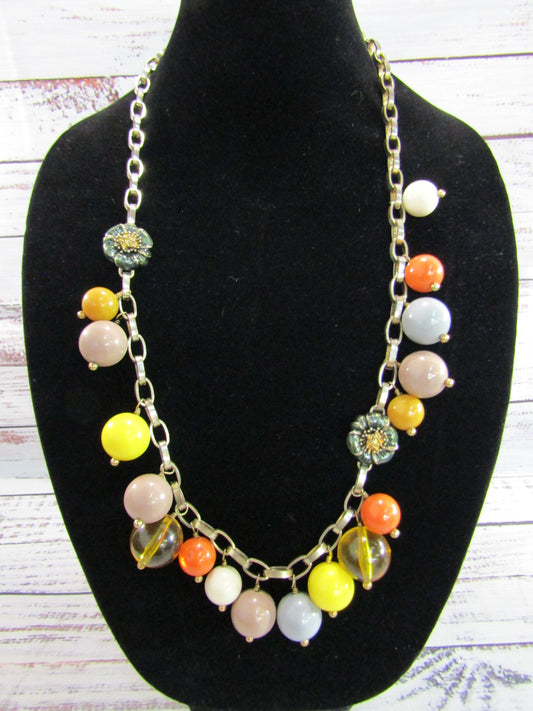 J. Crew Multi-Color Resin Beaded Floral Enamel Accent Statement Necklace