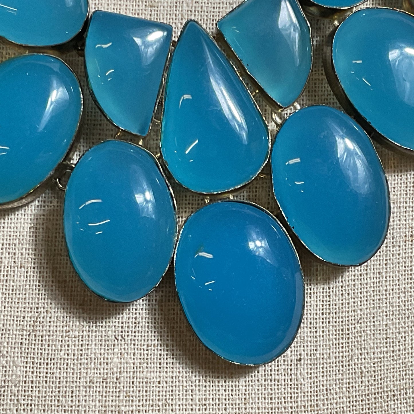 Silver Tone & Blue Stone Bib Statement Necklace