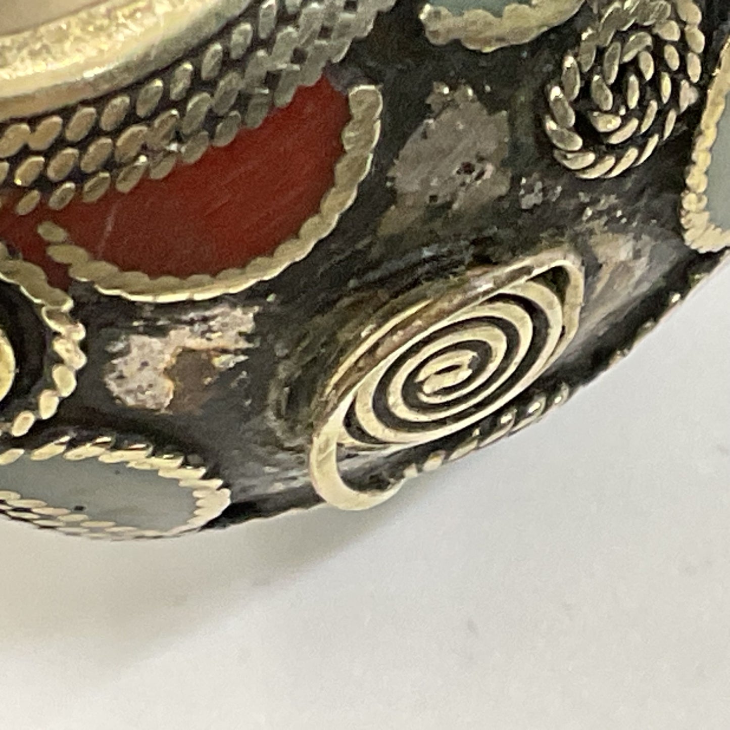 Afghan Silver Tone Stone Inlay Chunky SZ 7.5 Ring