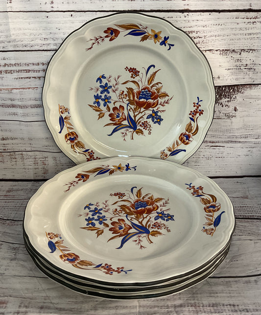 Luneville France Louis XV Paquerette Set of 4 Dinner Plates Multicolor