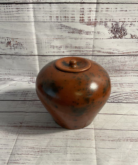 Vintage Sasak Pottery Earthenware Orange Black Jar/vase With Lid 6"
