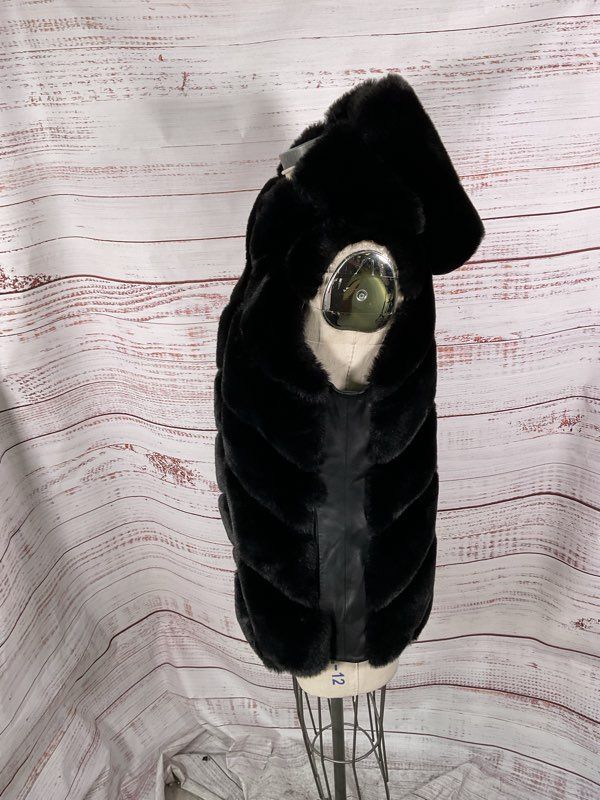 Michael Kors Women's Faux Fur Zip Up Hooded Black Vest Size M