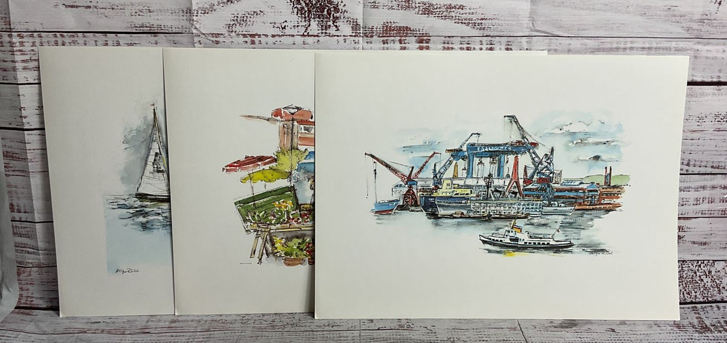 Kieler Bilderbogen Watercolor Art Prints Portfolio by Helga Röhl Signed