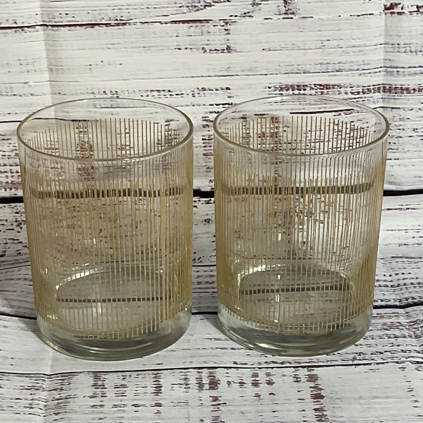 Set of 2 VTG. GEORGES BRIARD Gold Icicle Lowball Glassware