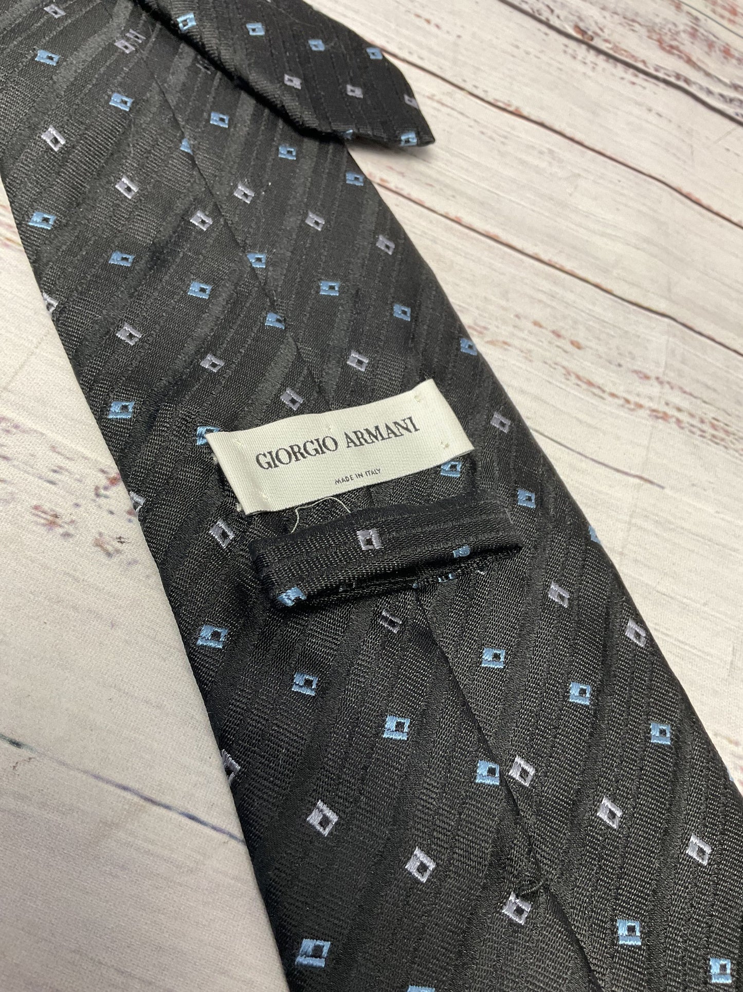 Giorgio Armani Black Blue Grey Pattern Neck Tie - Size 58"