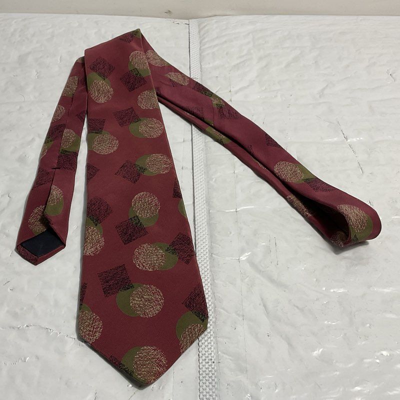 VTG. Yves Saint Laurent Burgundy Abstract Geometric Print Silk Tie - Size 55 in.