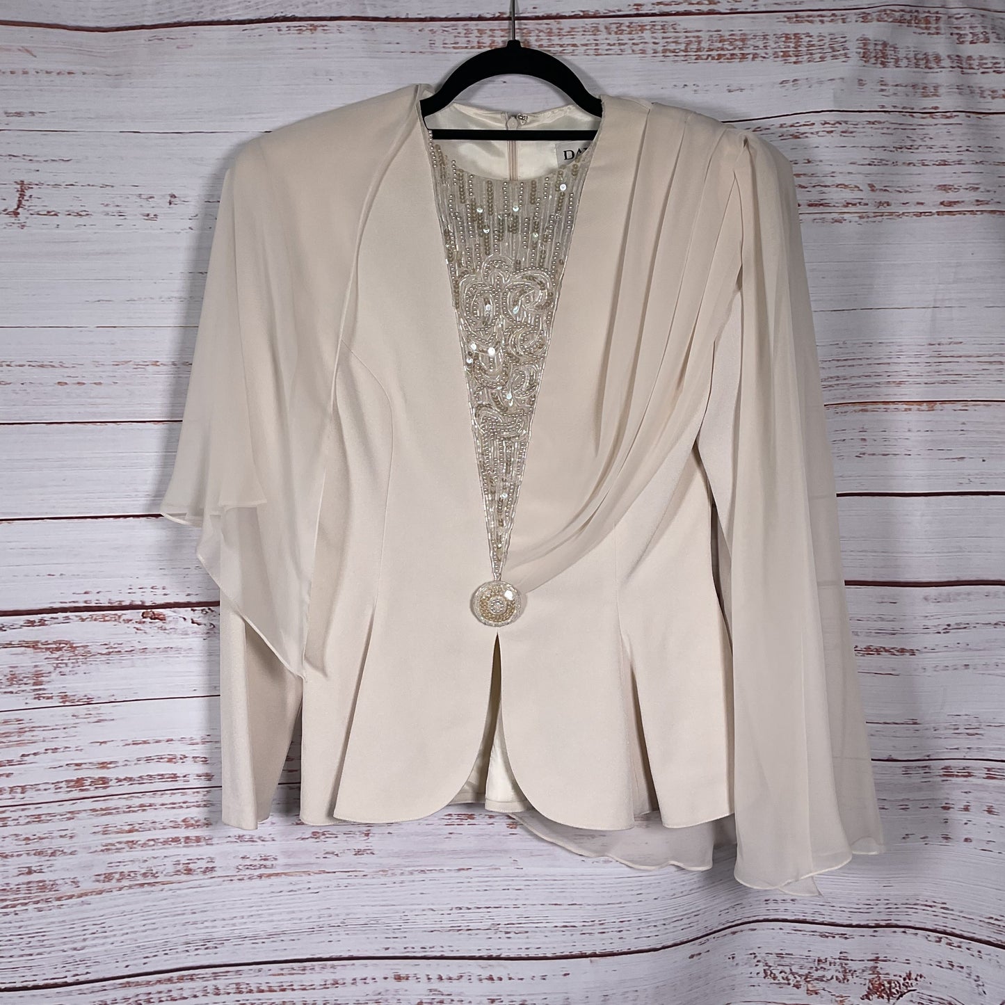 Daymor Couture Cream Beaded Sequin Jacket and Skirt Set- Size 4