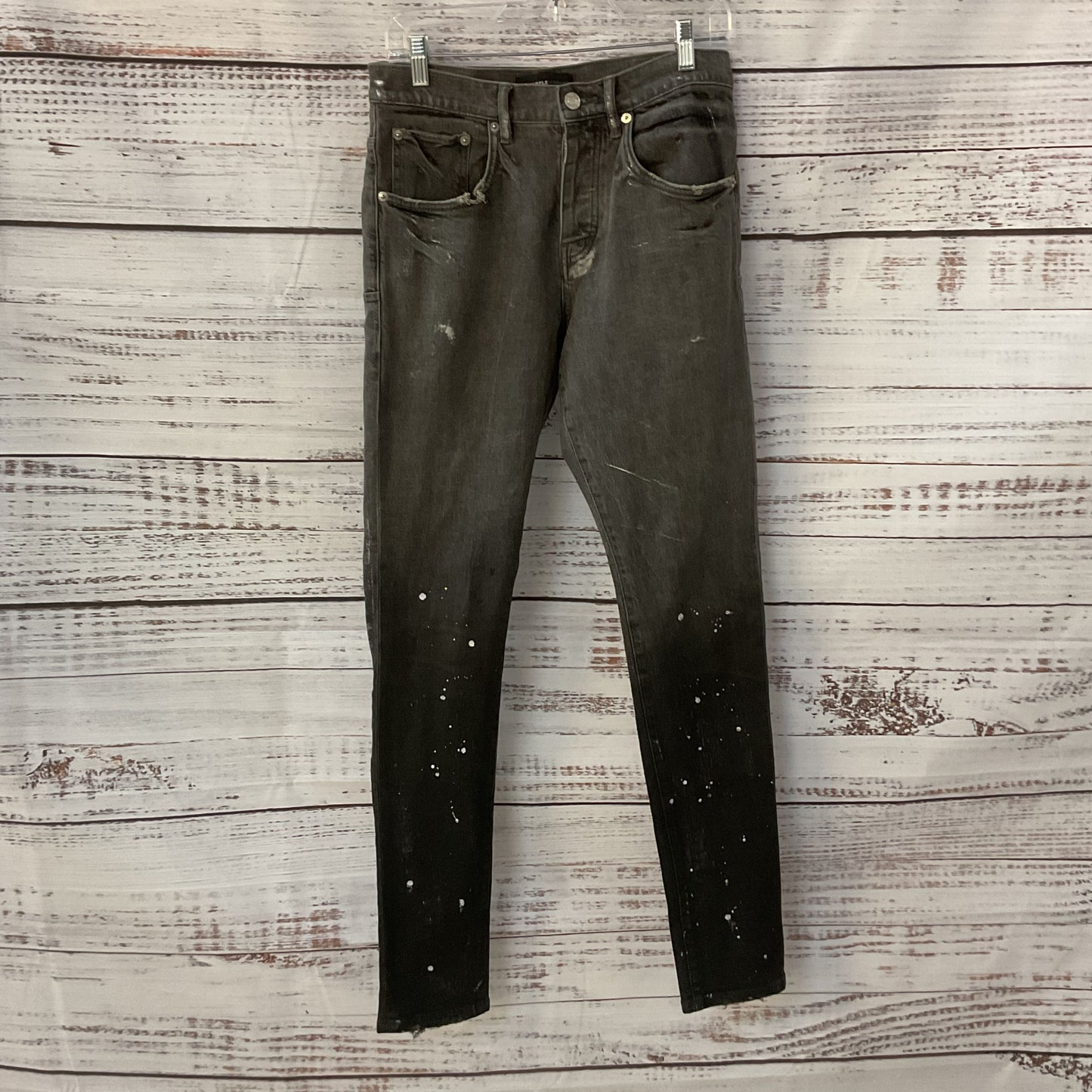 Purple Brand Skinny Jeans Black Grey Gradient Paint Distressed Pants P002 Size29