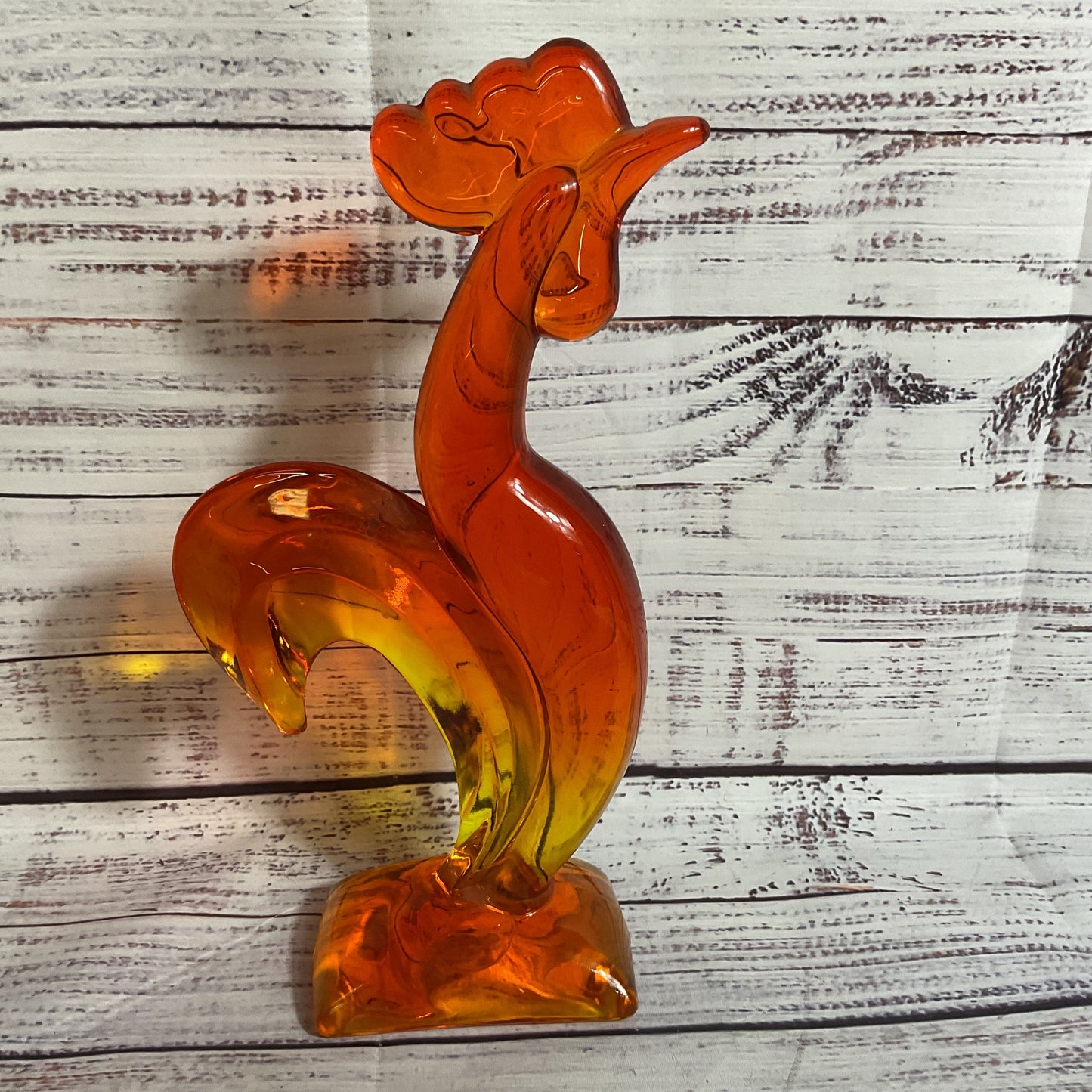 VTG. MCM VIKING? Glass Orange/Yellow Ombre Kellogg Rooster- 10"