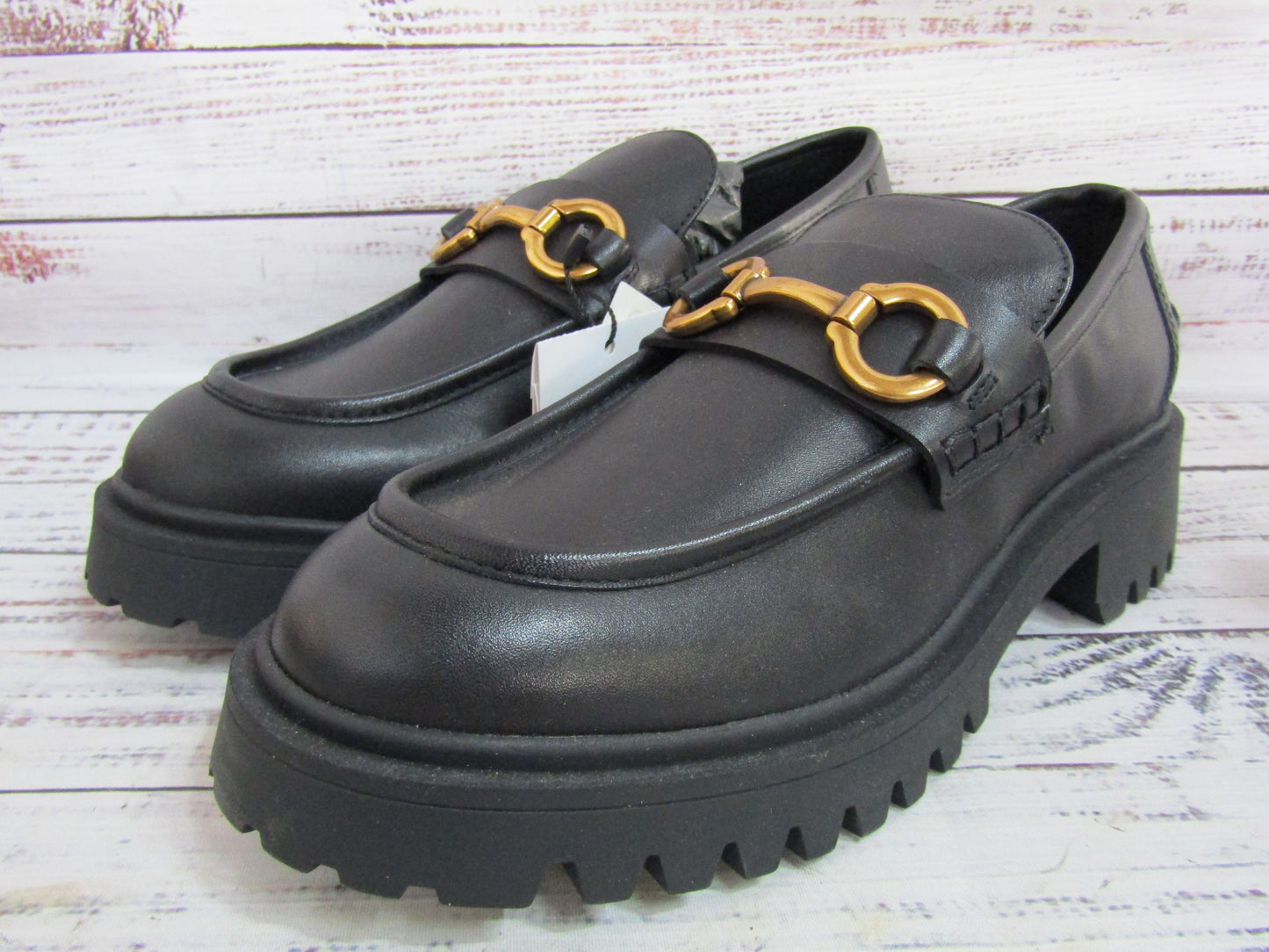 Mango Women's Black Leather Horsebit Loafers Size 8