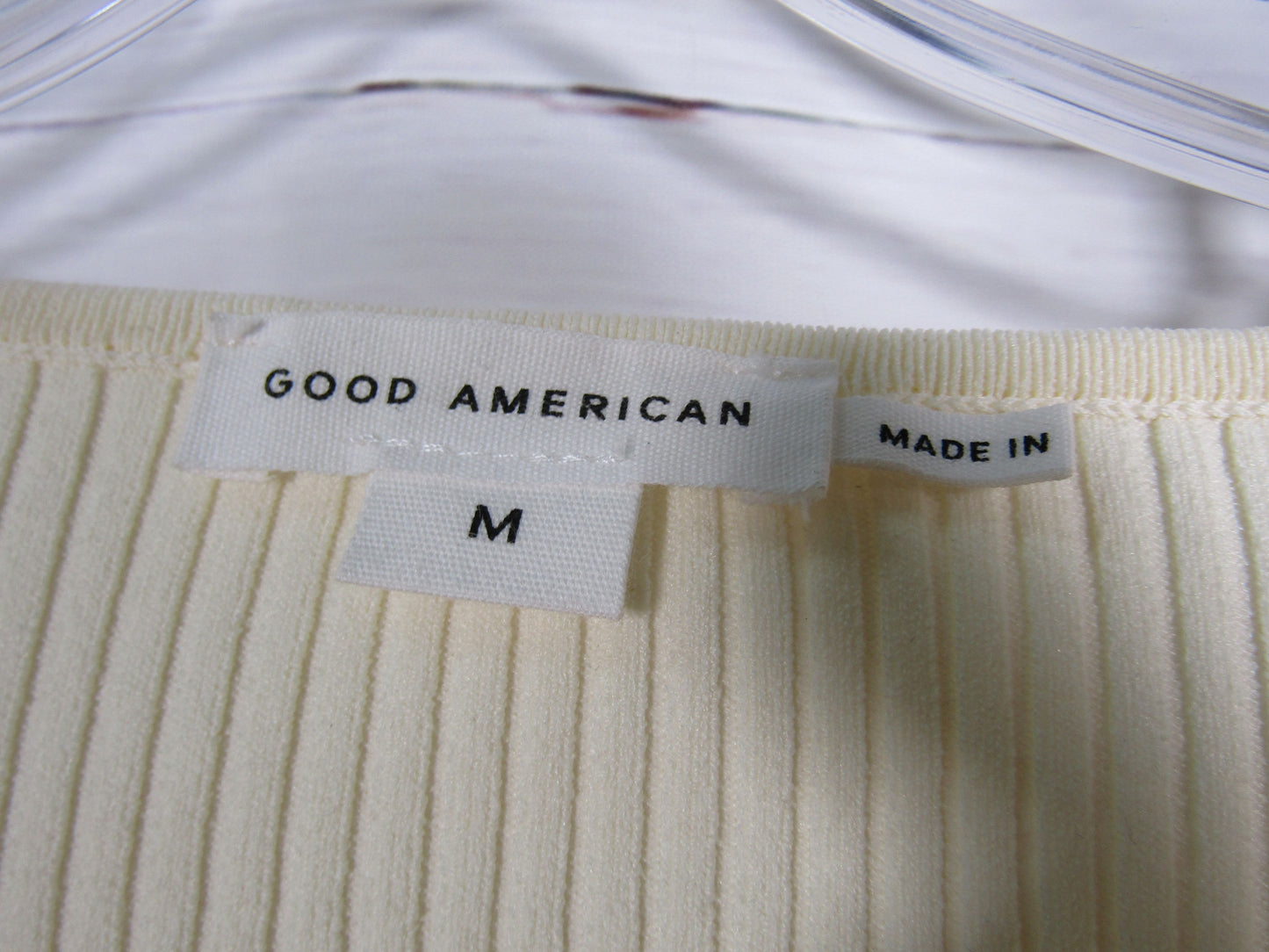 Good American Virgo Women's Ivory Rib Zip Cardigan Sweater Size M