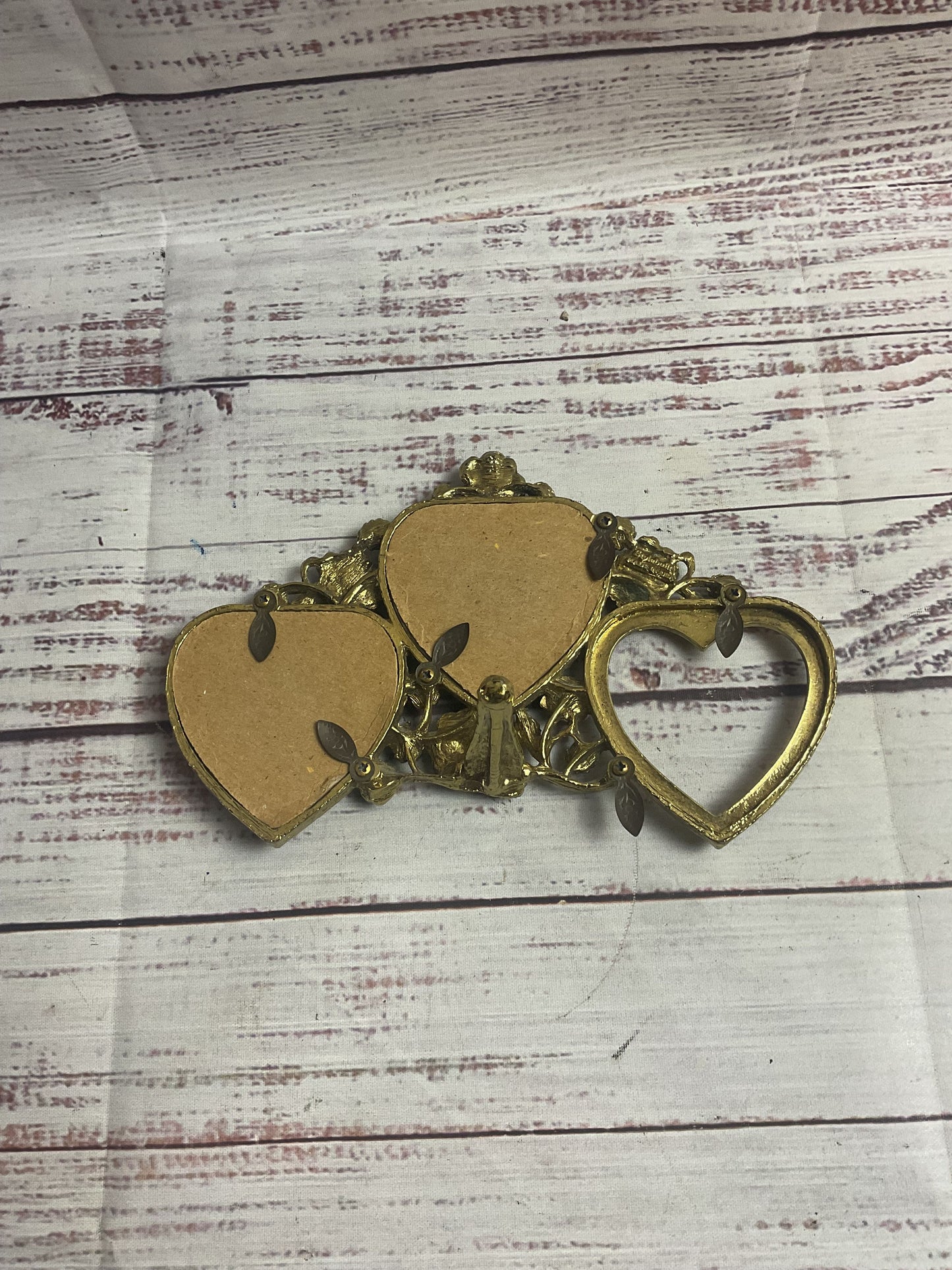 Vintage Stylebuilt Metal Triple Heart Picture Frame