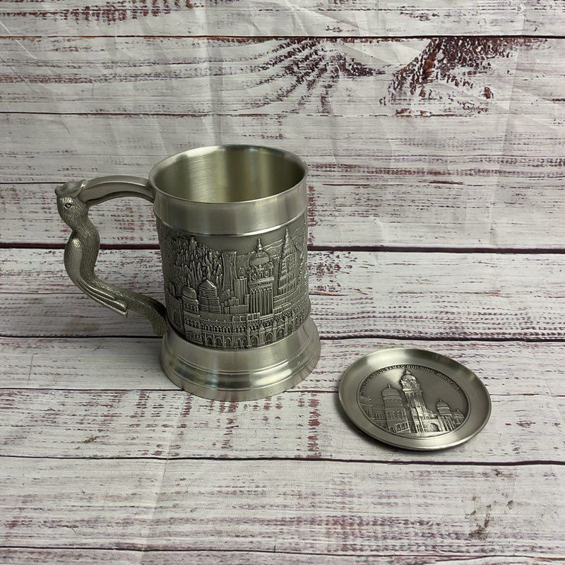 Royal Selangor Malaysia 5" Parrot Handle Pewter Mug & Coaster Set