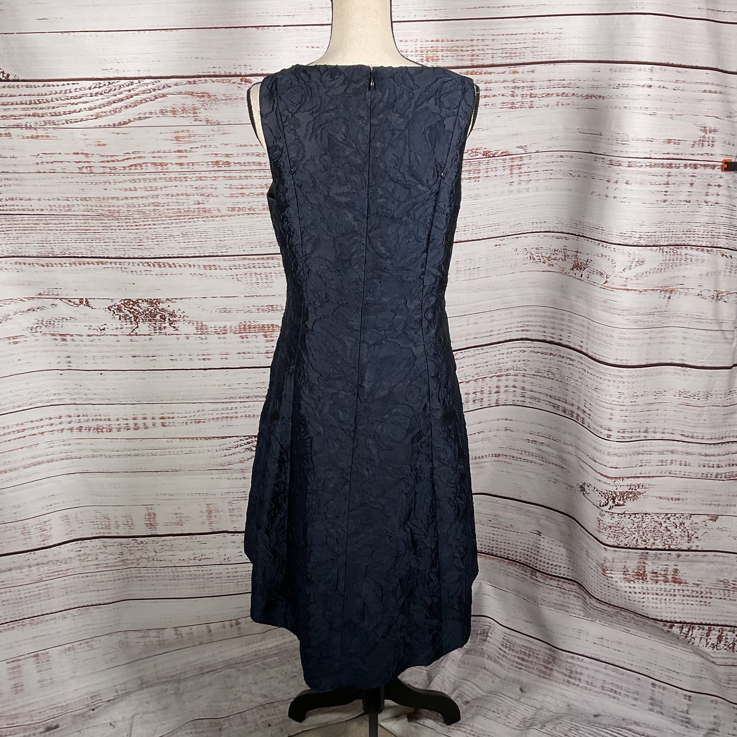 Rickie Freeman Teri Jon Navy Blue Jacquard Dress - Size 8