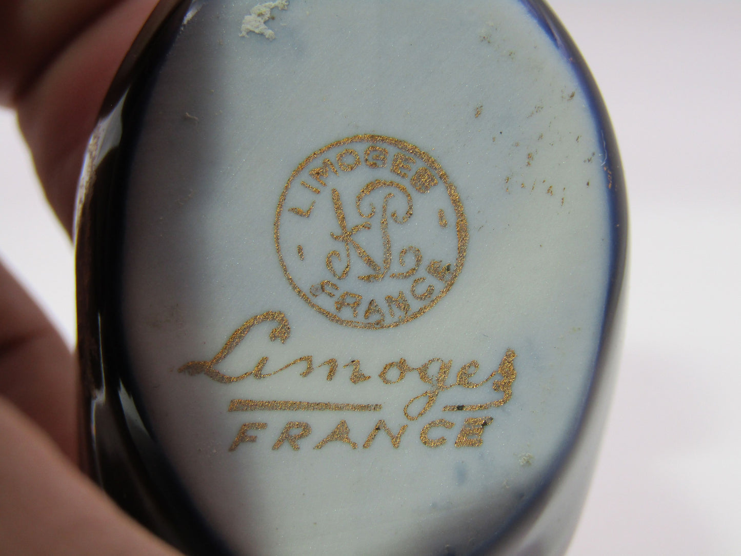 Limoges Courting Couple Cobalt Blue 24k Gold Wash Swan Made in France